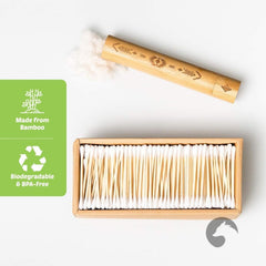 EcoFox Bamboo Cotton Swabs label closeup shows natural materials