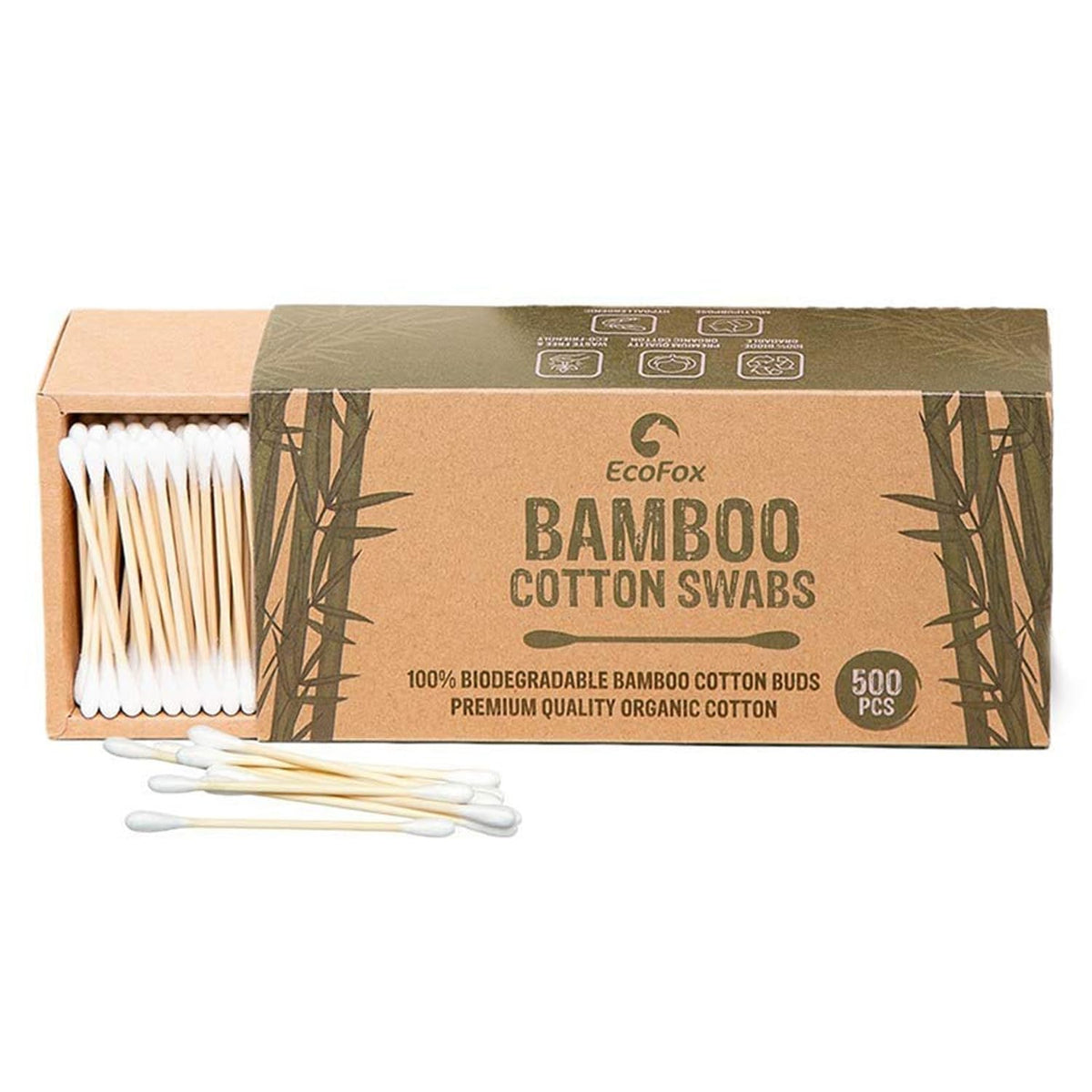 EcoFox Bamboo Cotton Swabs pack front highlights eco-friendly design