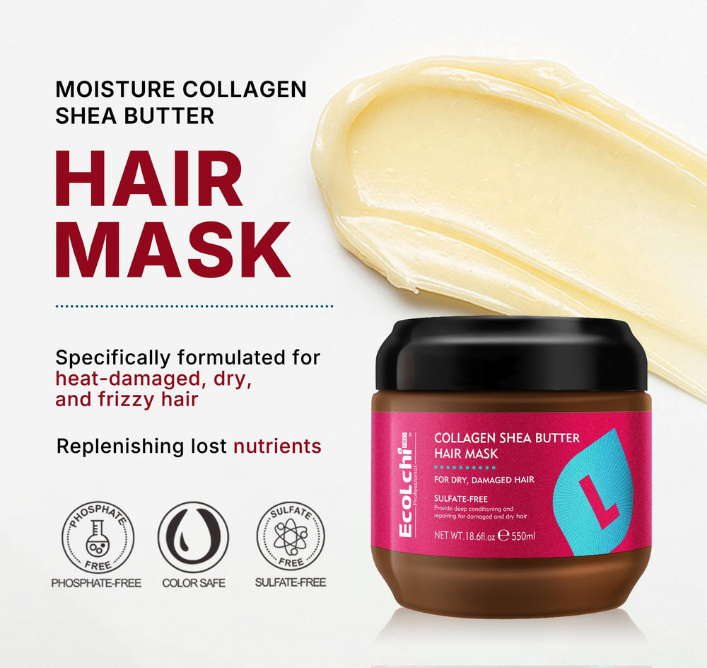 ECOLCHIPRO hair mask ingredients close-up showing natural formula and shea butter.