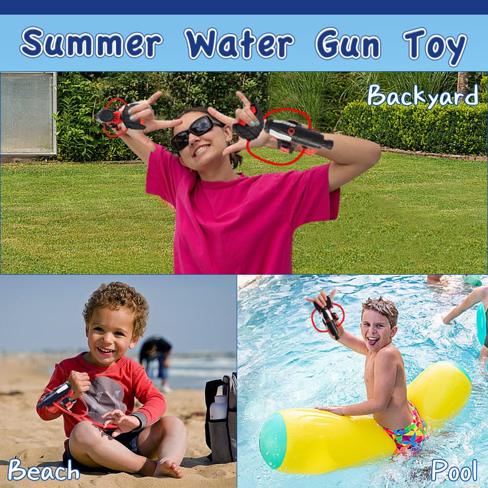 econoLED Beach party scene with kids enjoying water battles.