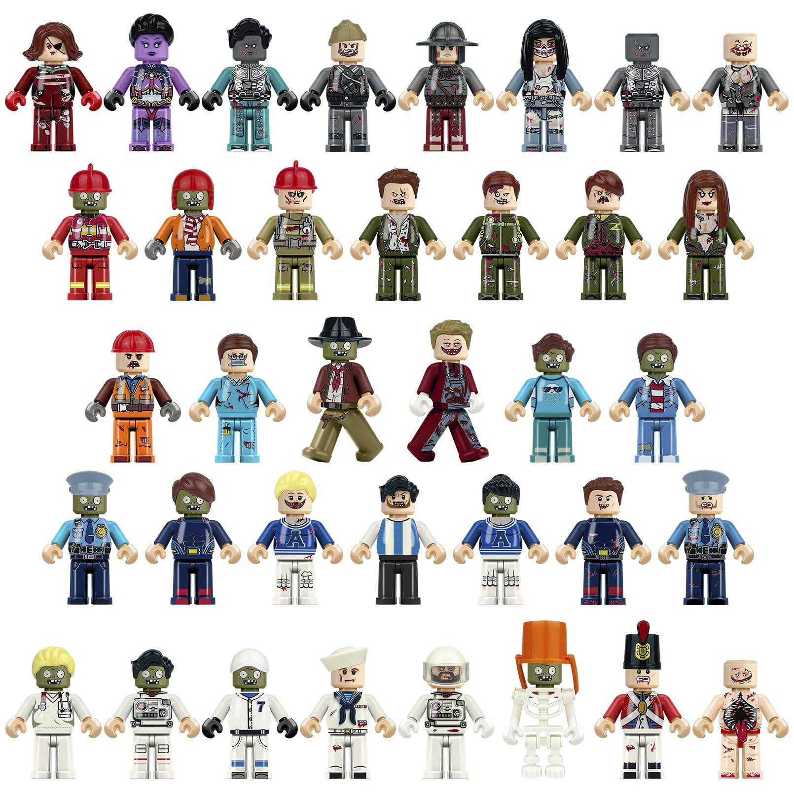 econoLED 36 zombie minifigures with dynamic poses for creative storytelling