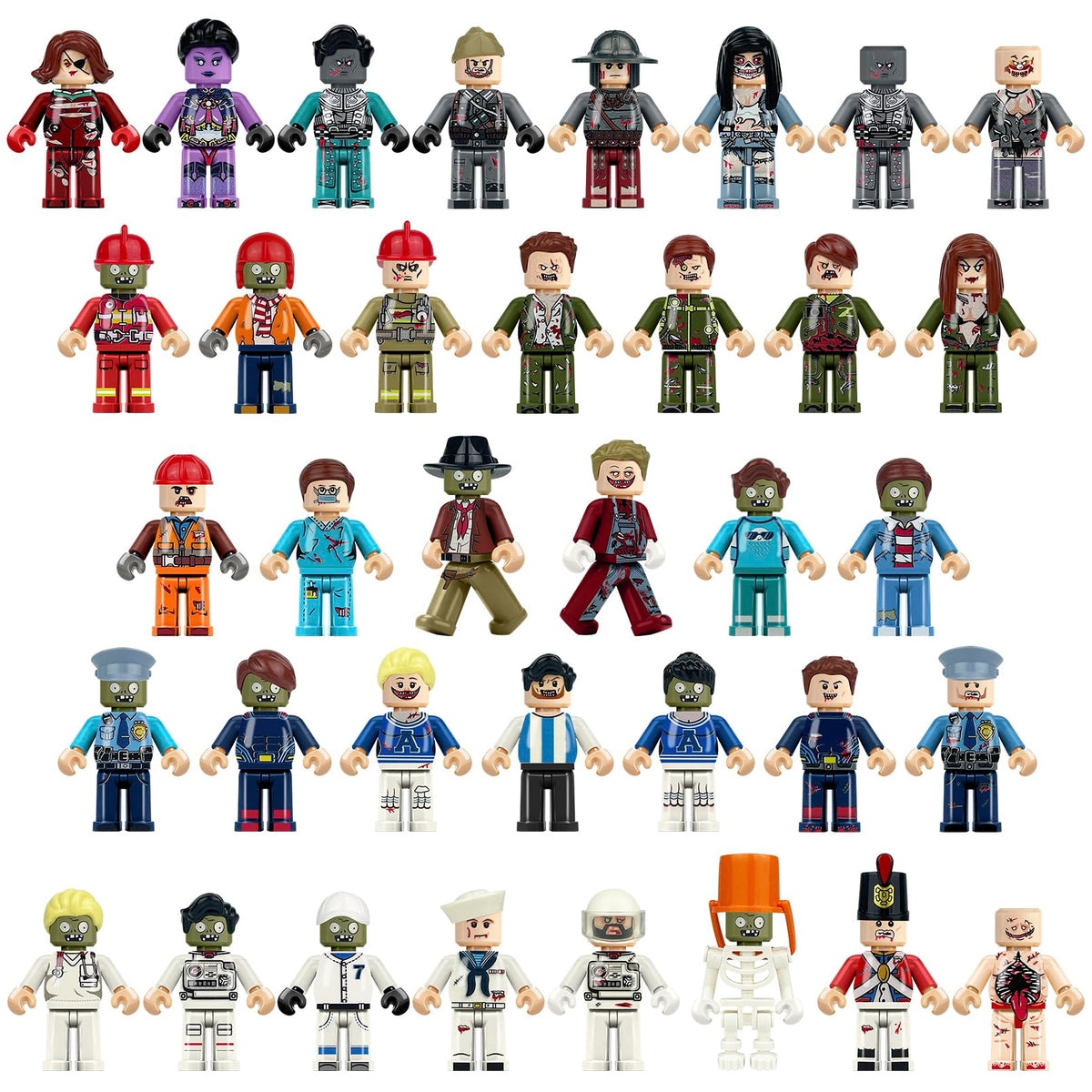 econoLED 36 zombie minifigures with dynamic poses for creative storytelling