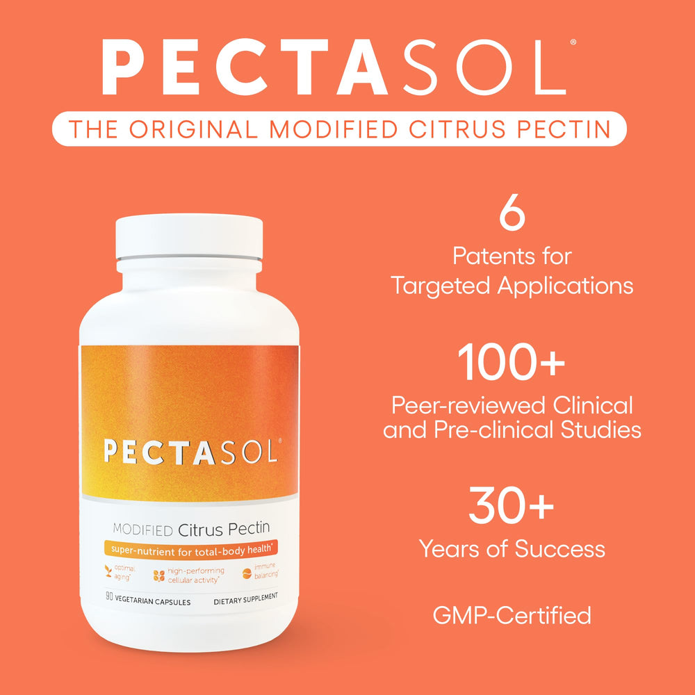 EcoNugenics PectaSol MCP bottle label closeup emphasizes purity and GMP standards