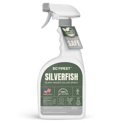 EcoPest Silverfish Spray bottle shows quick contact kill for indoor pests