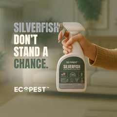 EcoPest Silverfish Spray closeup highlights natural oil formula for fast knockdown