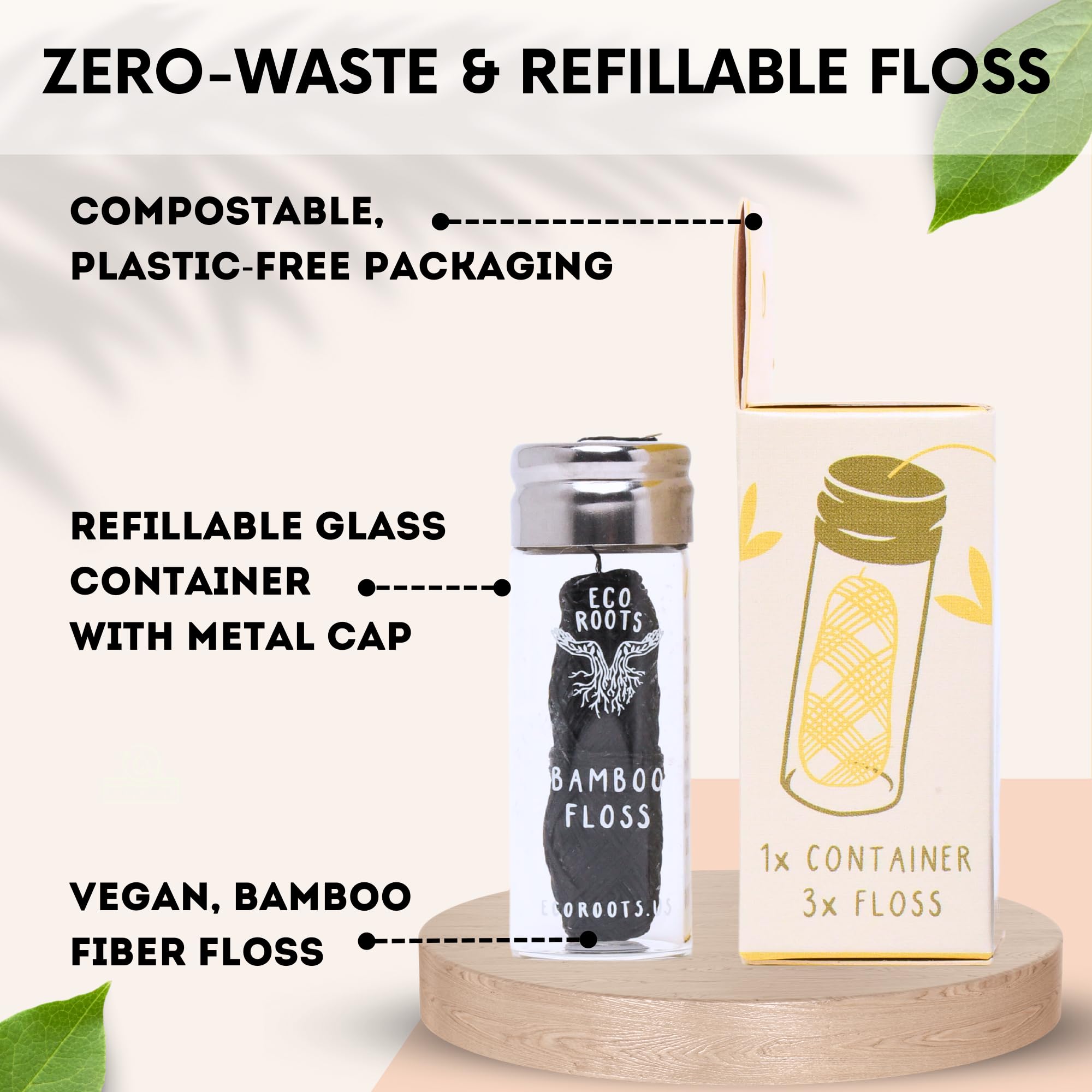 ECO ROOTS charcoal bamboo floss with thick strands for deep clean feel