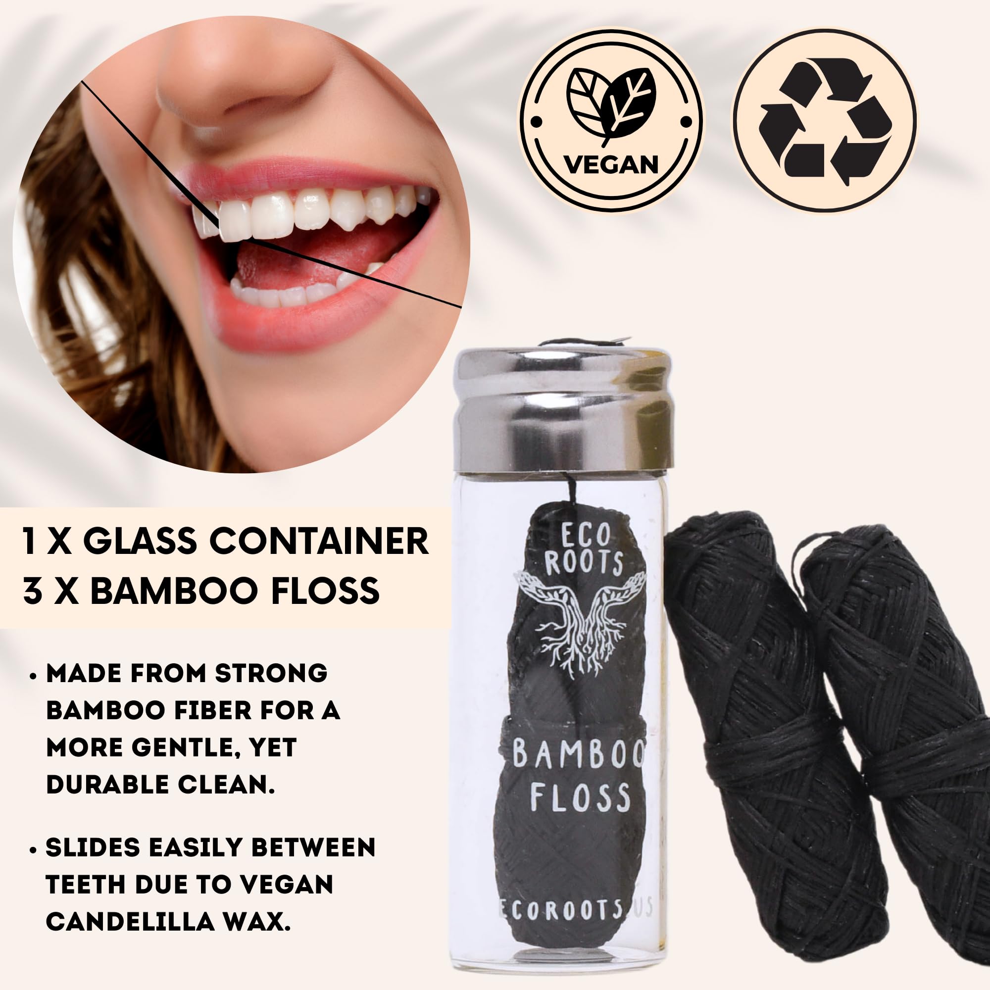 ECO ROOTS floss refills pack with 33 yards each for zero-waste routine