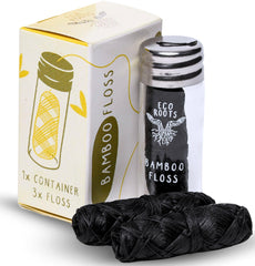 ECO ROOTS natural bamboo dental floss in glass jar for refillable use