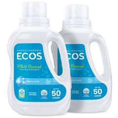 ECOS laundry detergent bottle front with plant powered formula.