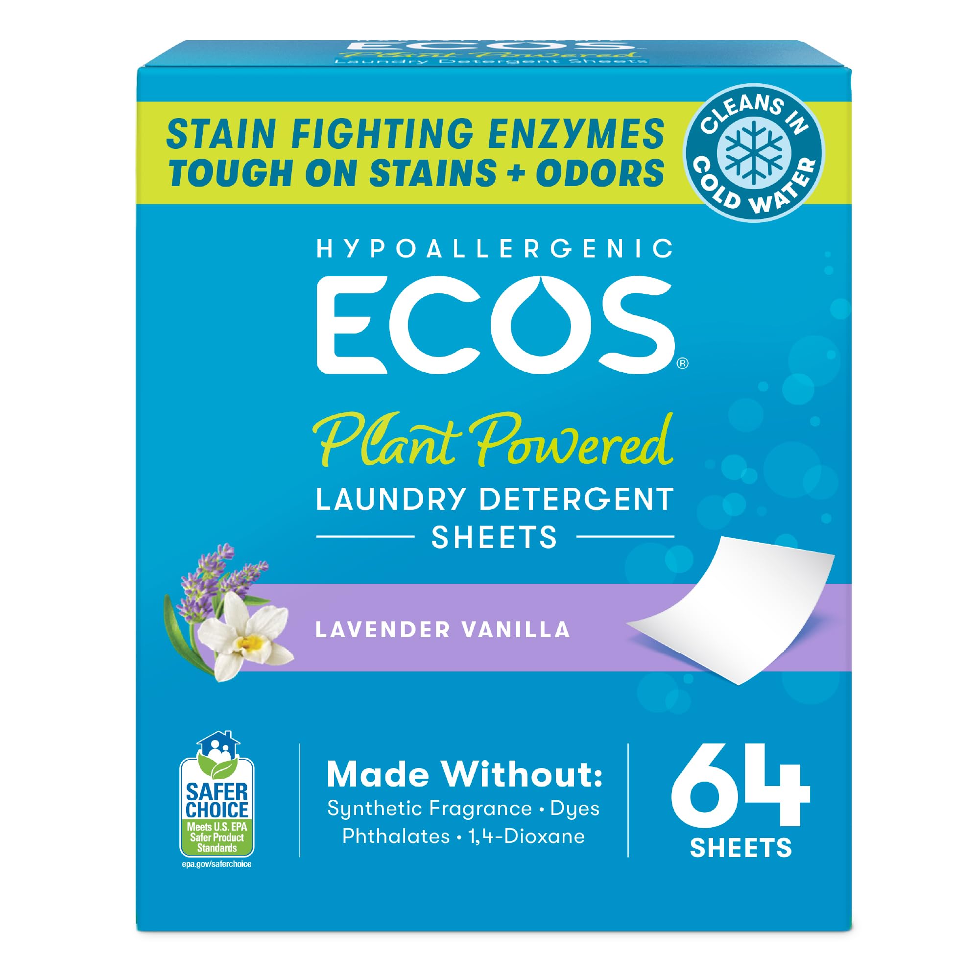 ECOS laundry sheets with plastic-free packaging for sustainable washing.
