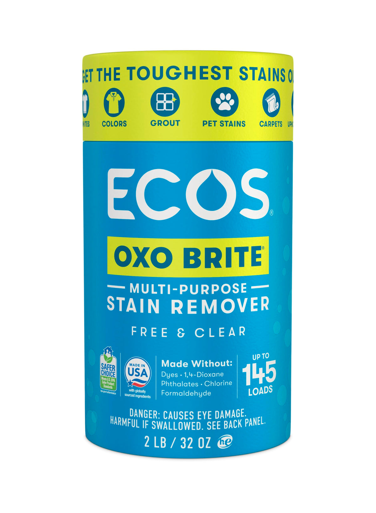 ECOS OXO BRITE bottle pour shows easy, eco-friendly stain removal for laundry.