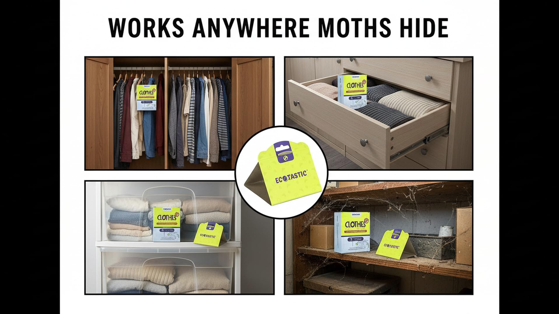 ECOTASTIC moth trap adhesive detail highlights industrial-grade strength.