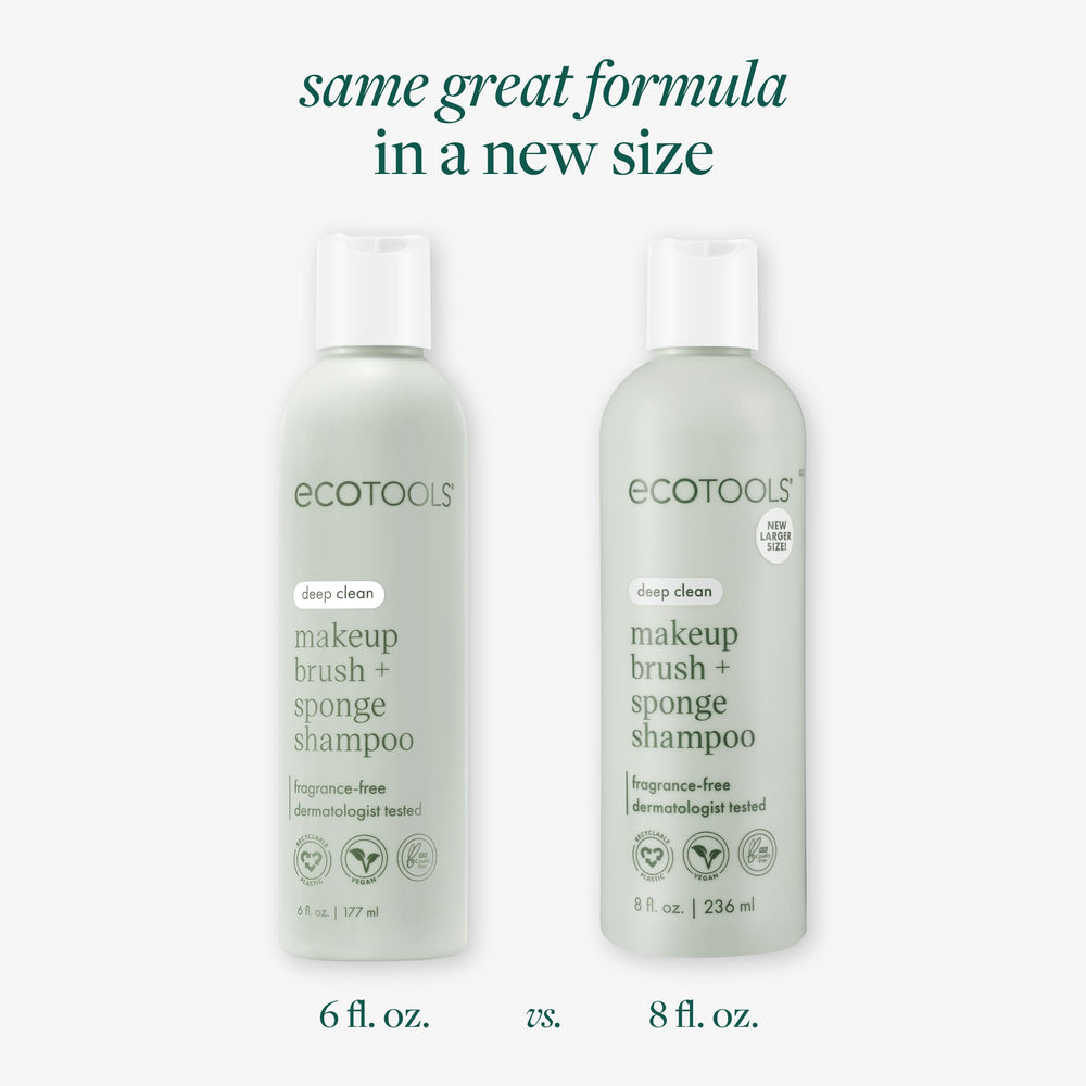 EcoTools bottle with pump-cap demonstrates easy dispensing for brushes and sponges.