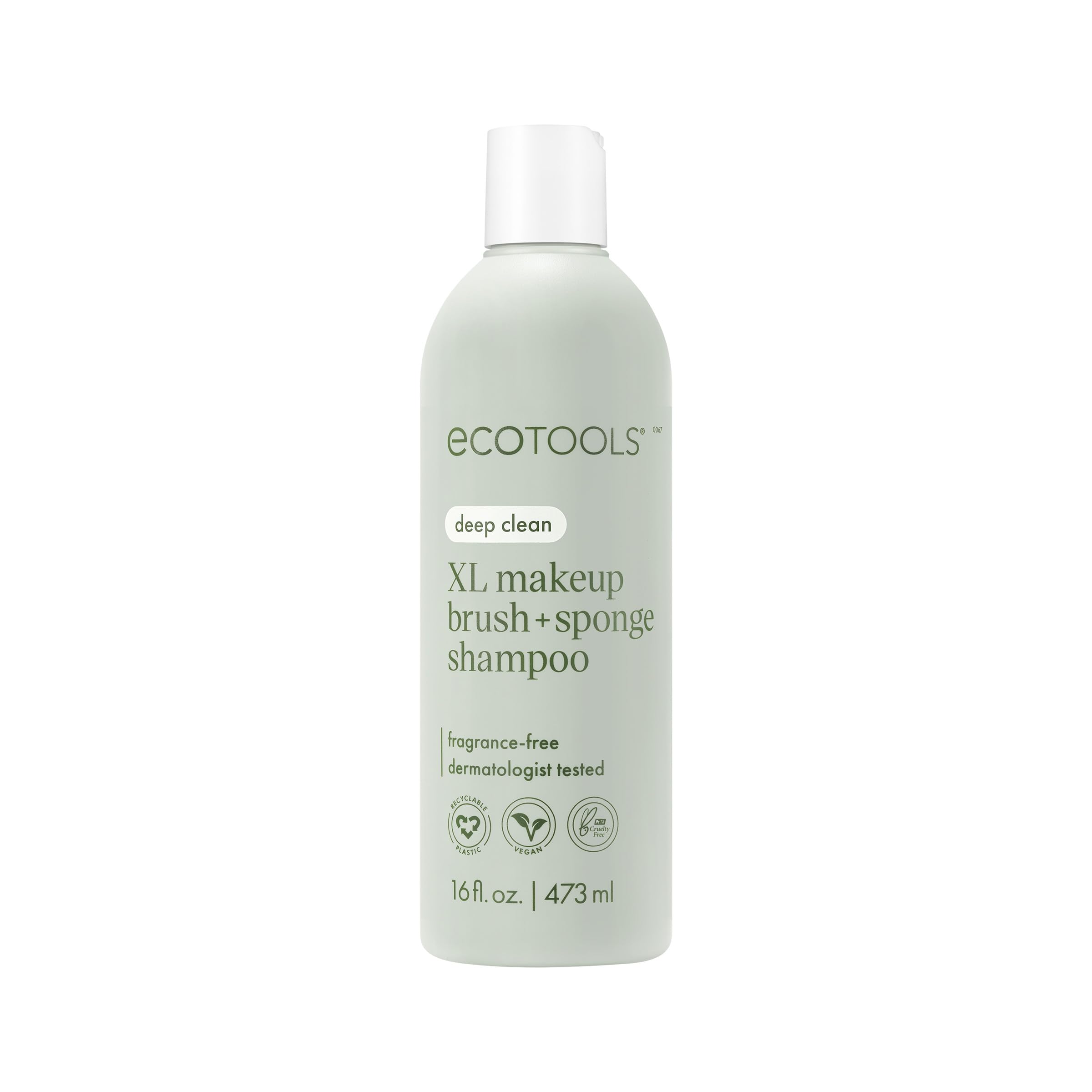 EcoTools XL Shampoo bottle front shows a fragrance-free cleanser for brushes and sponges.