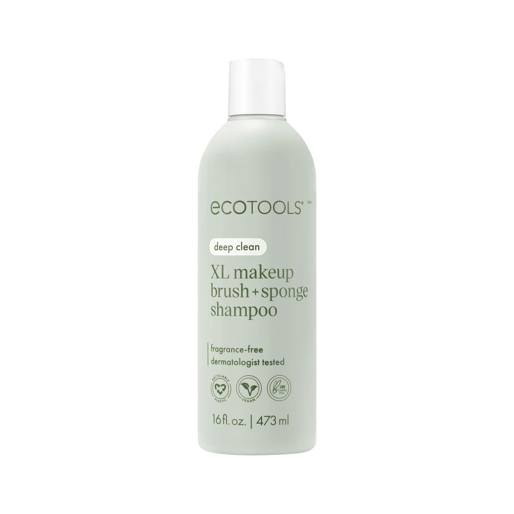 EcoTools XL Shampoo bottle front shows a fragrance-free cleanser for brushes and sponges.