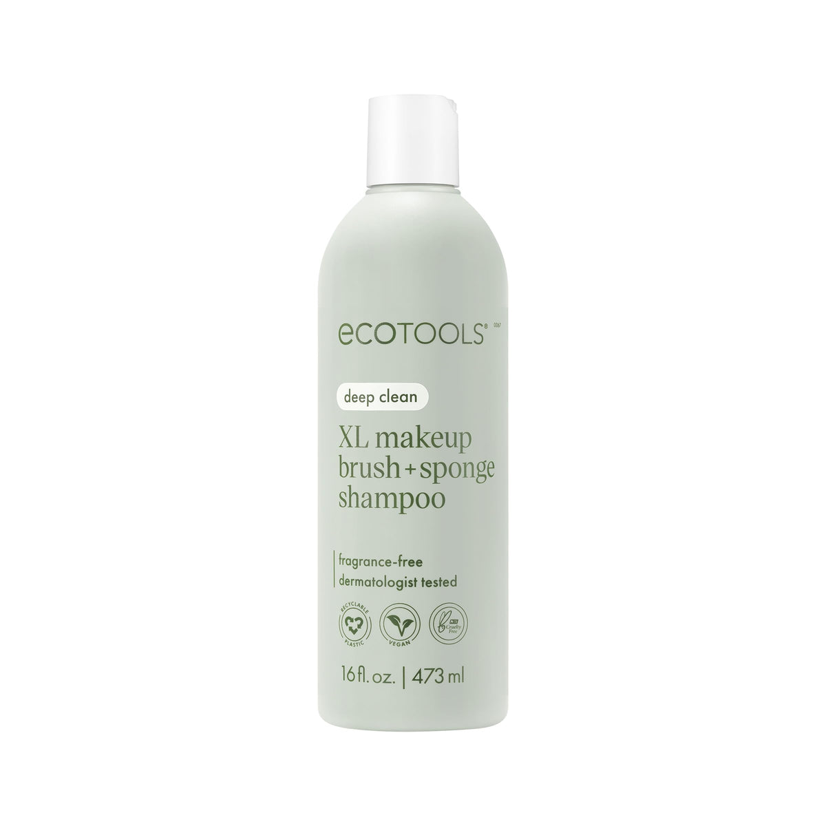 EcoTools XL Shampoo bottle front shows a fragrance-free cleanser for brushes and sponges.