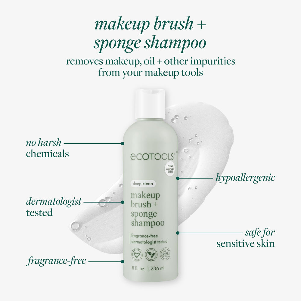 EcoTools XL lather closeup reveals rich foam that cleans brushes and sponges effectively.