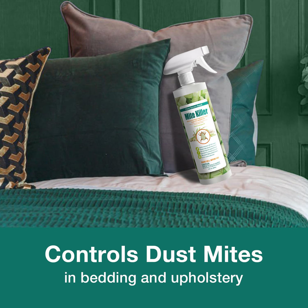EcoVenger Mite Killer on bed linens reduces mite presence on fabrics.