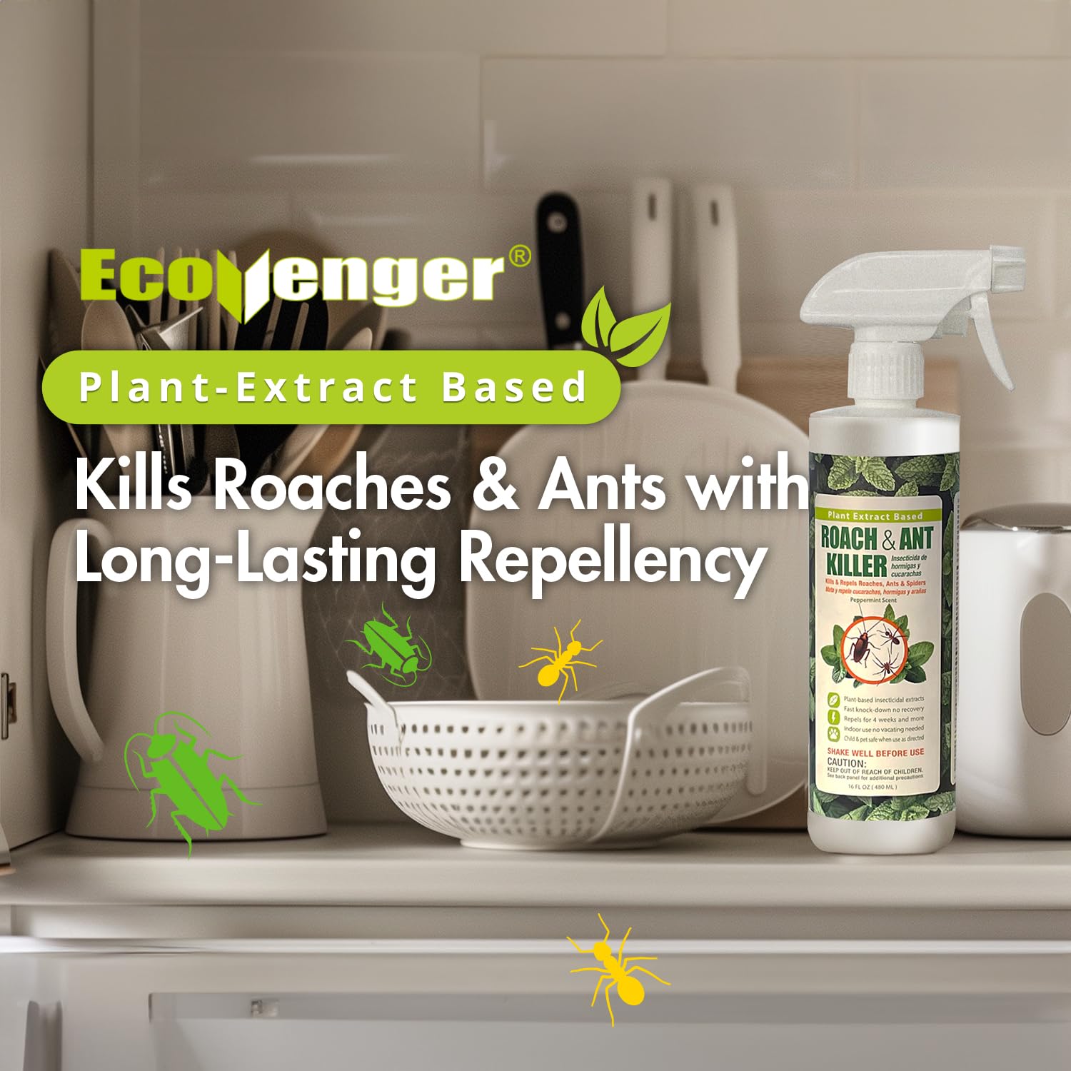 EcoVenger Roach Killer 16 oz suitable for kitchen use on countertops.