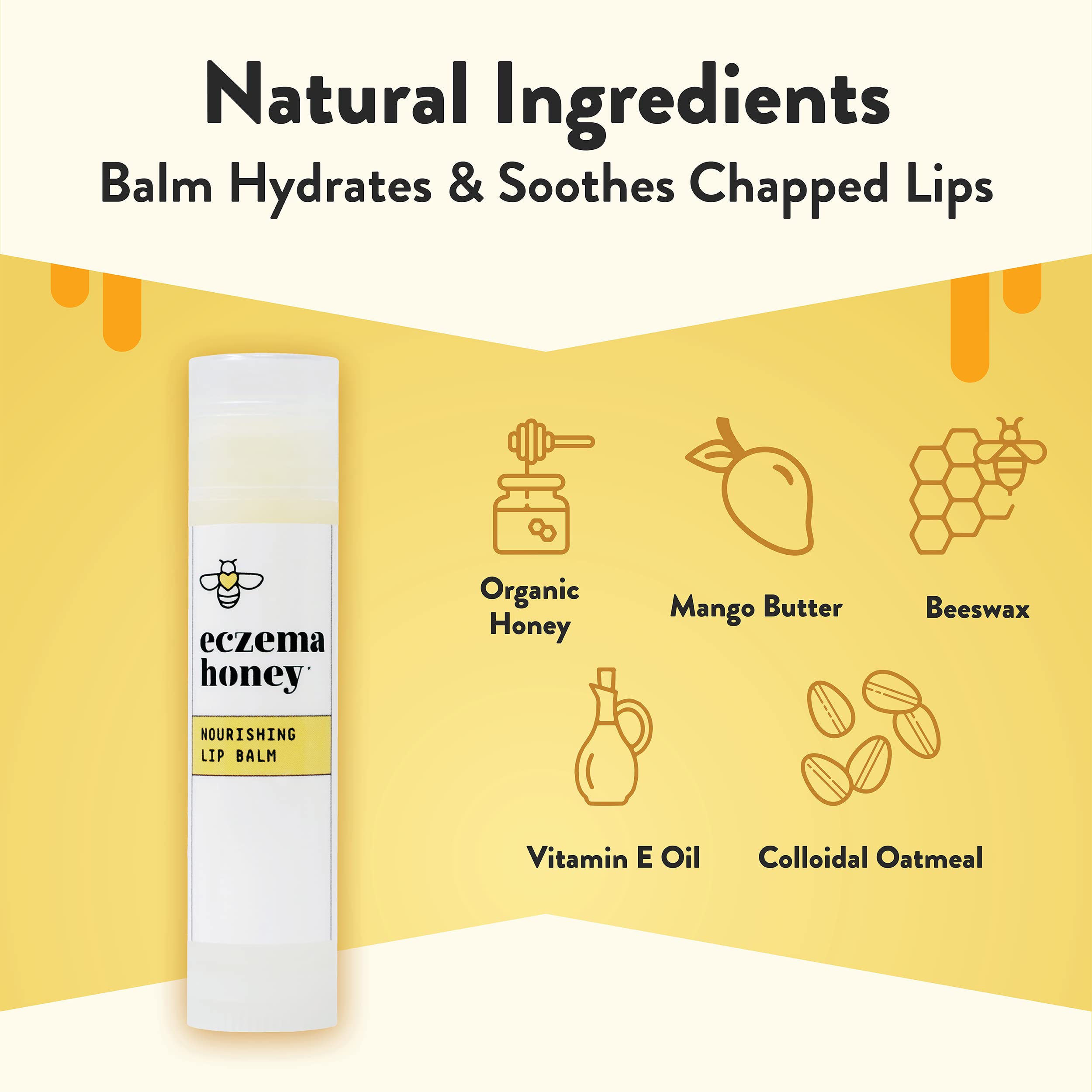 Eczema Honey Nourishing Lip Balm application showing smooth, non-waxy texture for daily hydration
