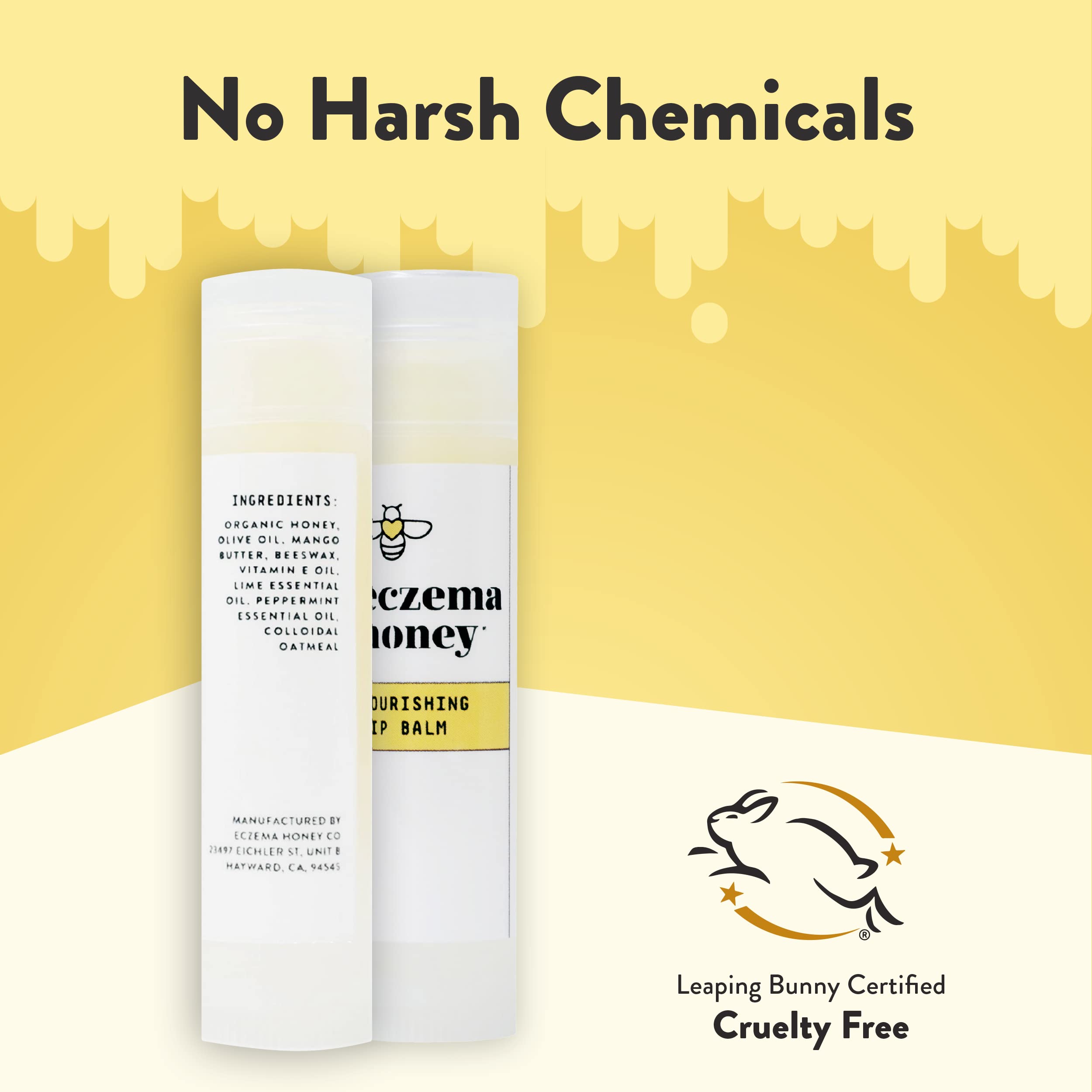Eczema Honey Nourishing Lip Balm close-up showing beeswax barrier for lasting comfort