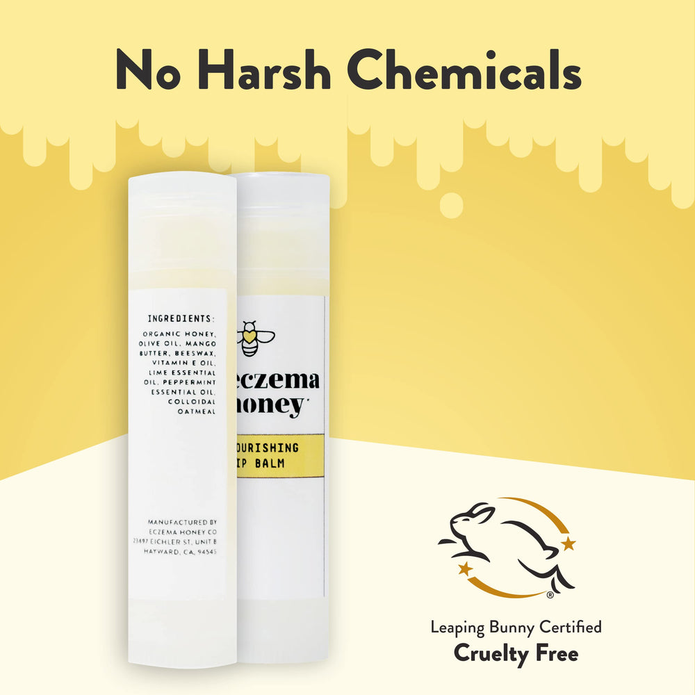 Eczema Honey Nourishing Lip Balm close-up showing beeswax barrier for lasting comfort