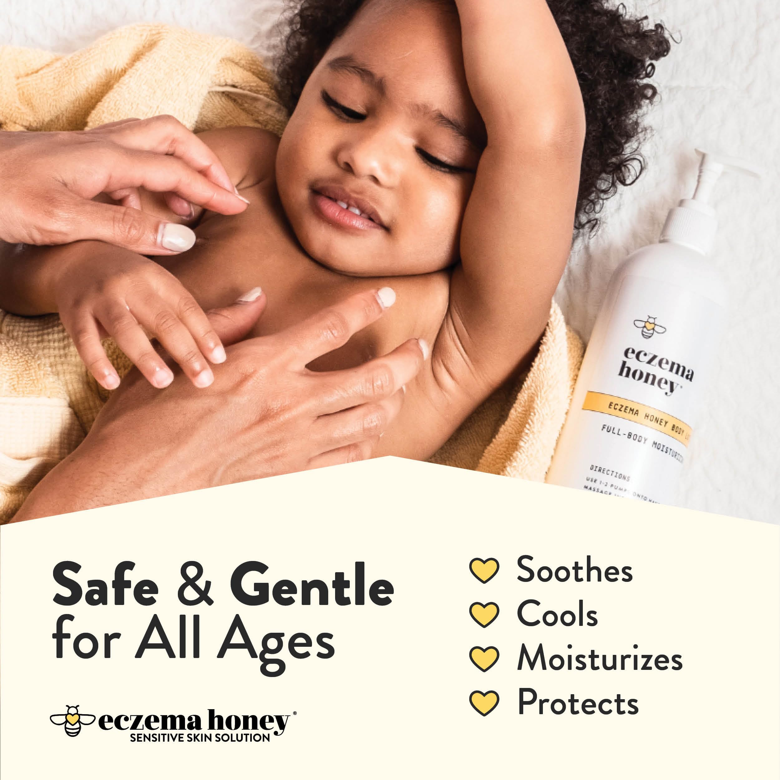 Packaging display of ECZEMA HONEY oatmeal lotion