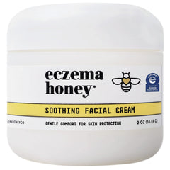 ECZEMA HONEY soothing cream jar closeup shows a lightweight barrier against irritation