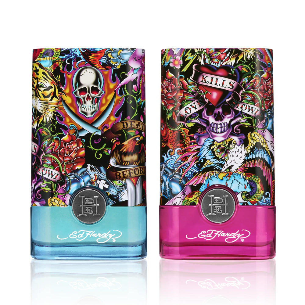 ED HARDY Hearts & Daggers outer box and bottle pairing for memorable unboxing.