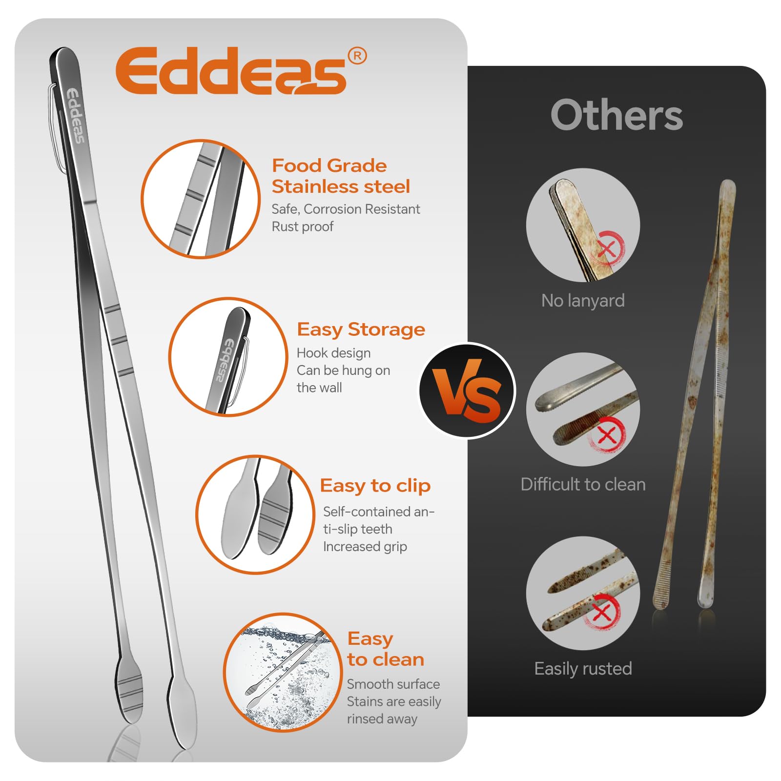 Eddeas kitchen tweezers 8-inch, compact for quick grabbing during cooking.
