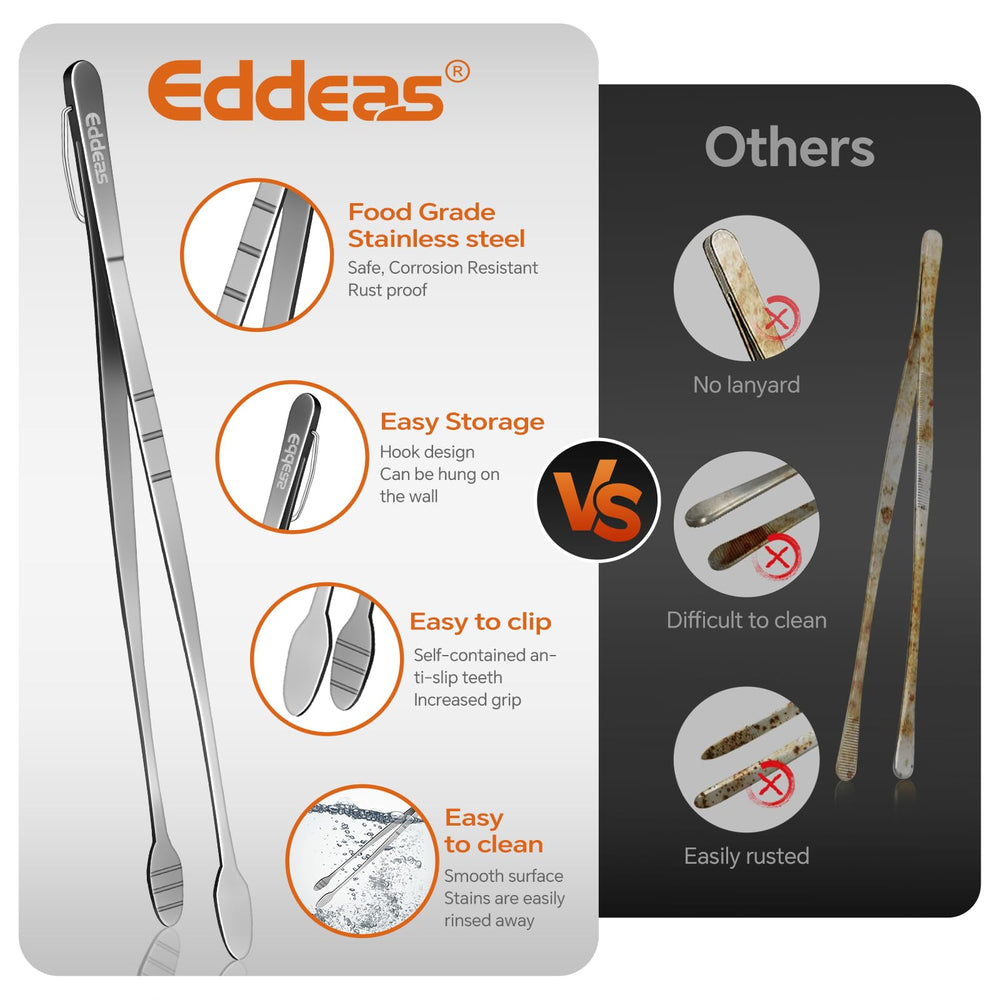 Eddeas kitchen tweezers 8-inch, compact for quick grabbing during cooking.