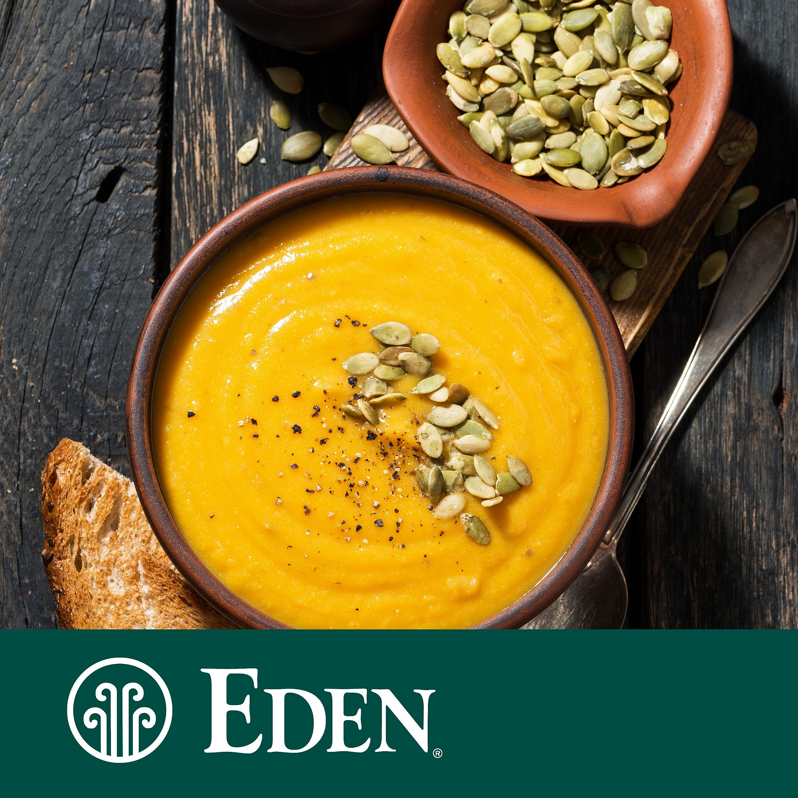 Gluten-free Eden pumpkin seeds label indicating suitability