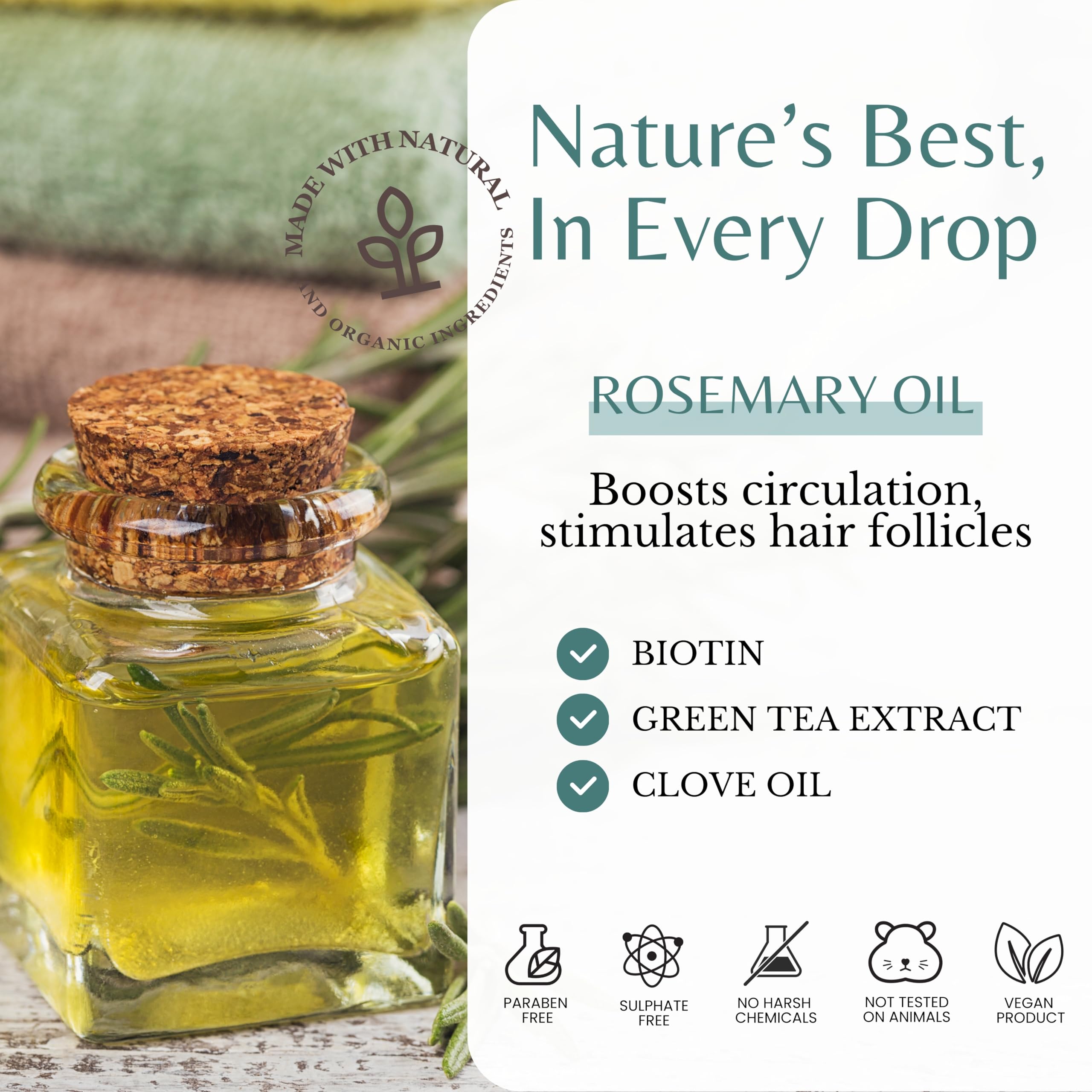 Edenika Rosemary Oil Conditioner side-view showcases rich hydrating formula for shiny hair.