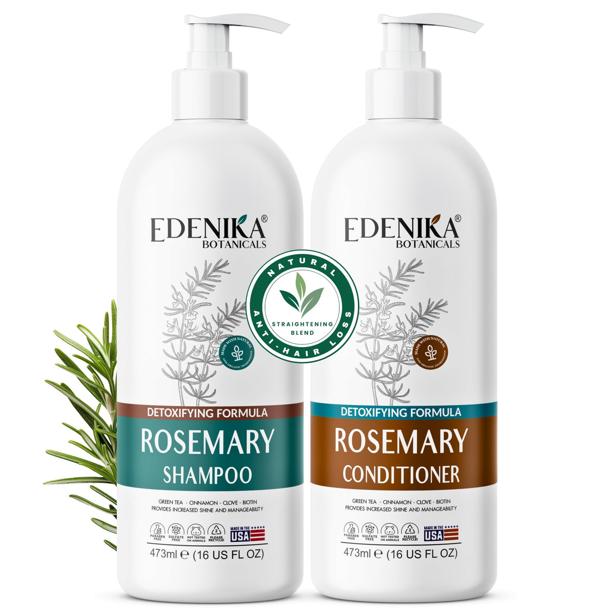 Edenika Rosemary Oil Shampoo bottle promotes scalp vitality for fuller hair.