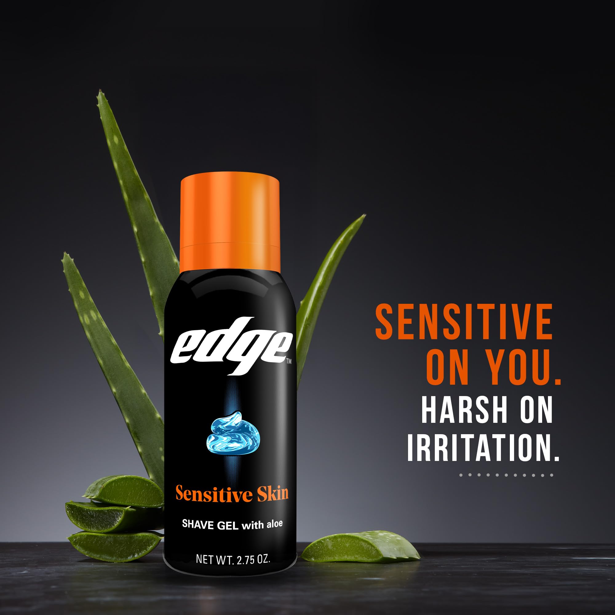 Aloe-enriched Edge gel close-up emphasizes moisturizing formula to protect skin.