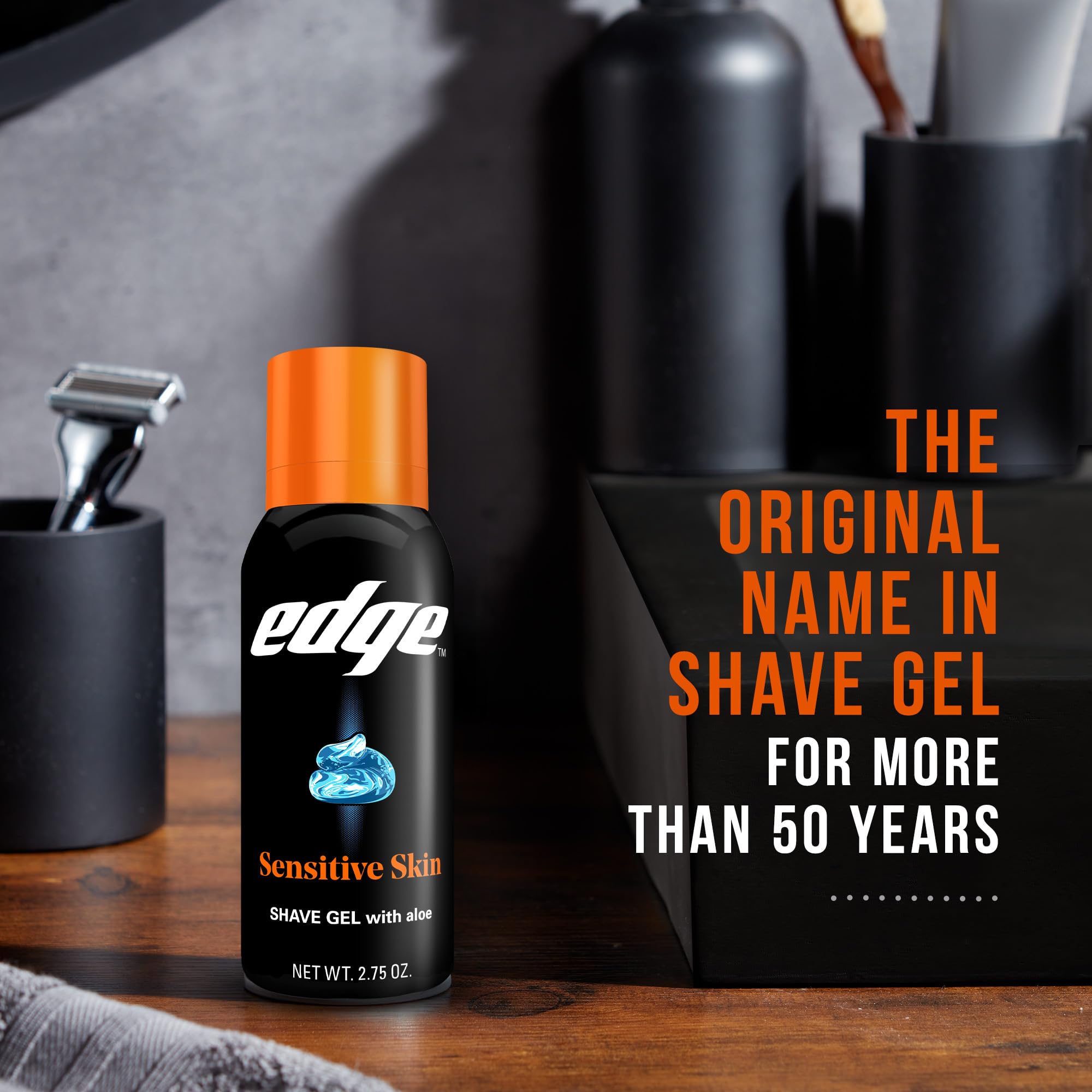 Razor glide demo with Edge gel illustrating smoother, irritation-reducing shaving.