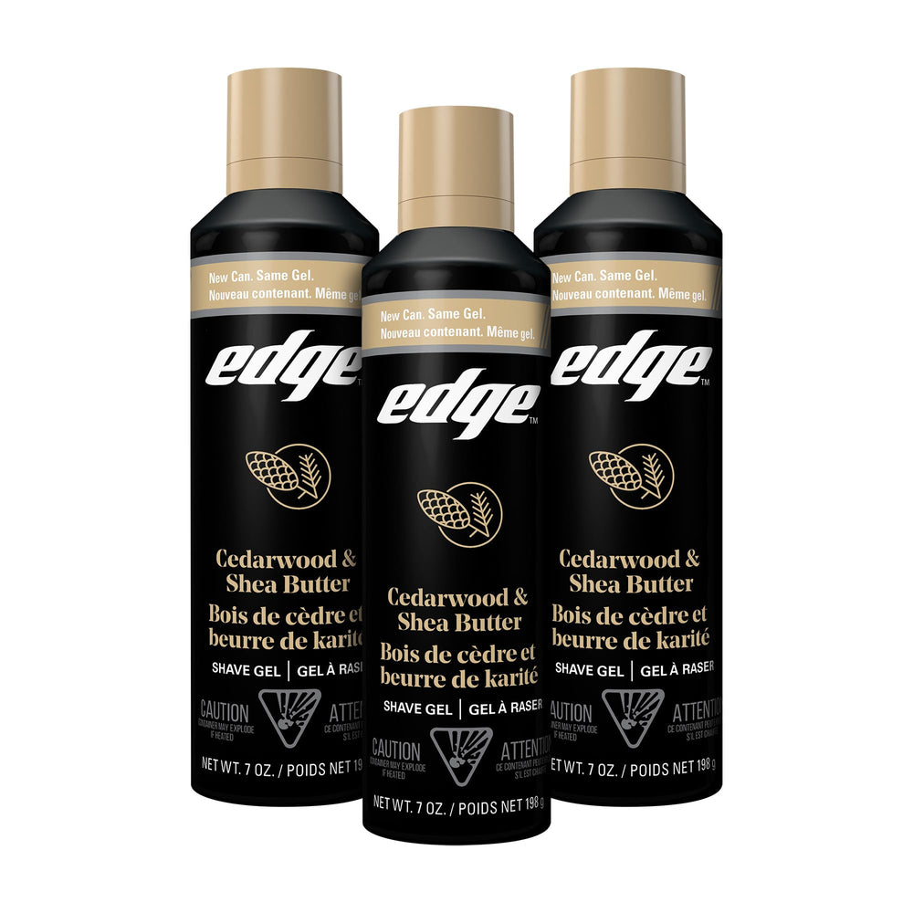Edge Shave Gel for Men cedarwood and shea butter three-pack front view for moisture and protection