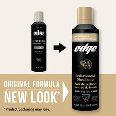 Edge Shave Gel cedarwood-shea butter close-up shows creamy glide for smooth shaves