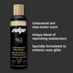 Creamy lather from Edge Shave Gel with cedarwood and shea butter for hydration