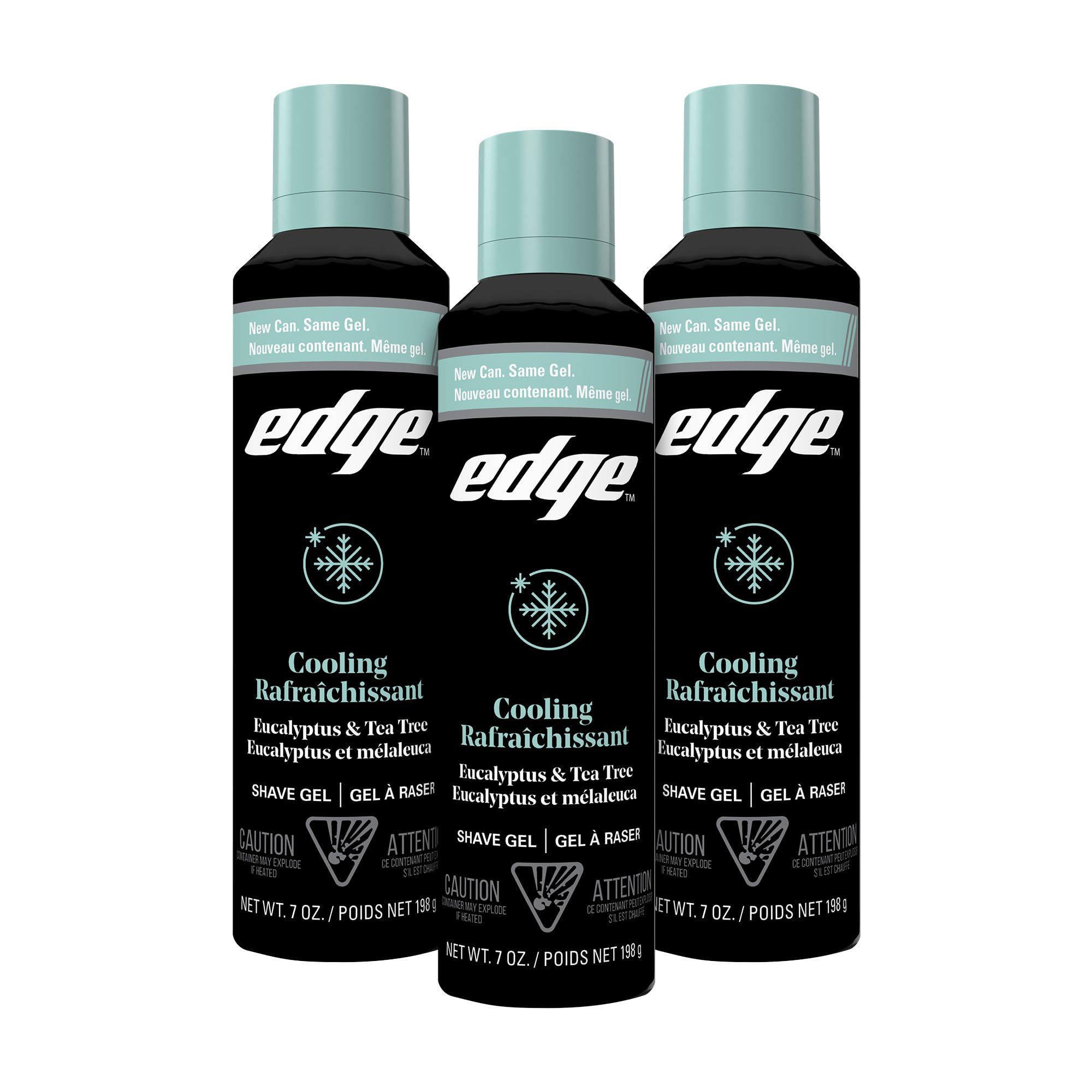 Edge Shave Gel bottle with eucalyptus-tea-tree foam showing soothing, cooling action for a smooth shave
