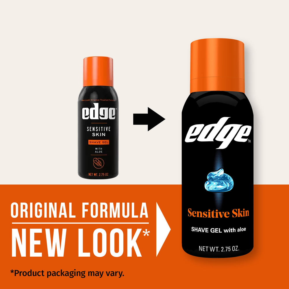 Close-up of Edge shaving gel texture showing creamy lather for comfortable razor glide.