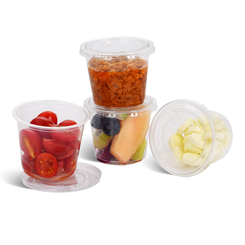 EDI condiment dipping cups in clear plastic for organized fridge.