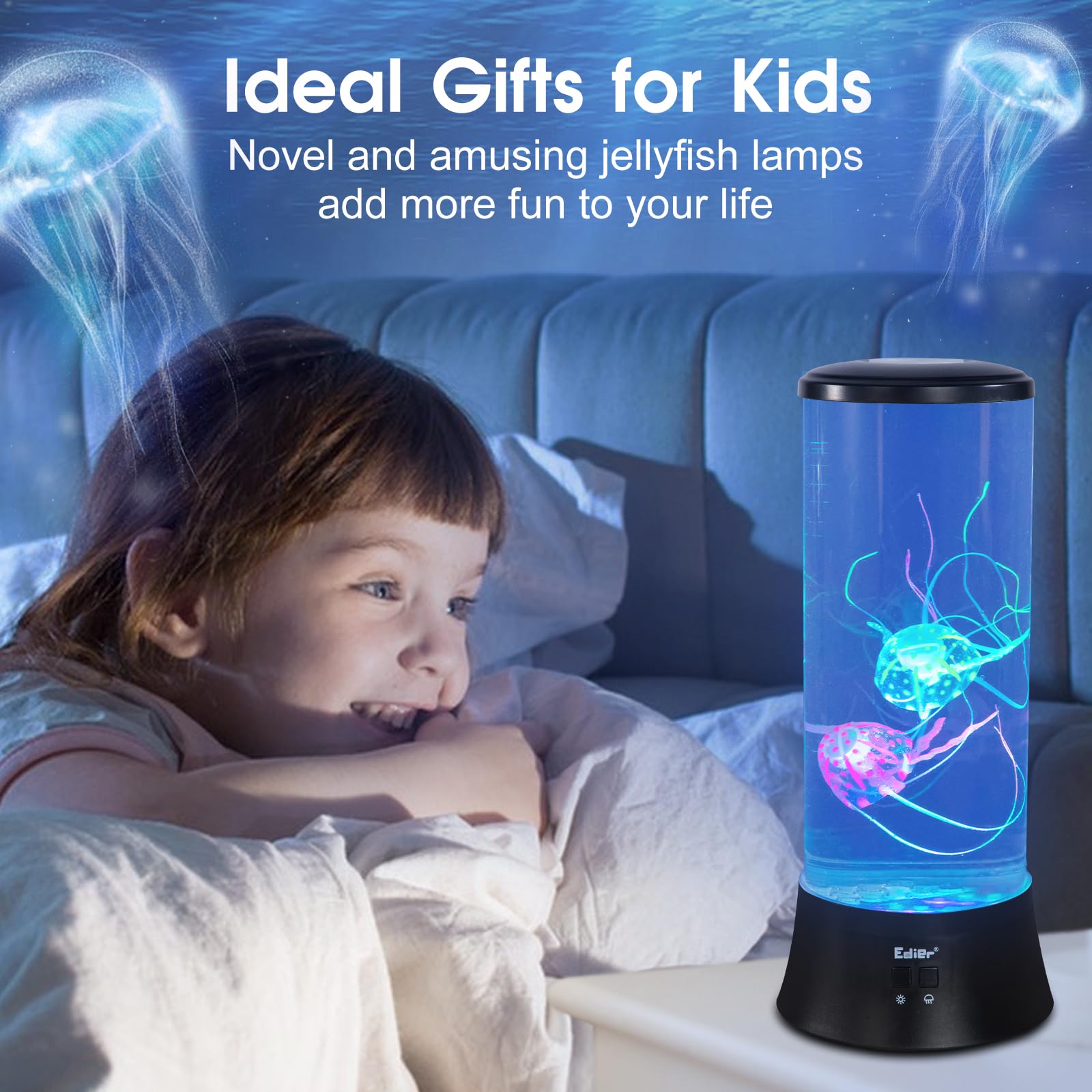 EDIER Jellyfish Lamp creates a kid-friendly, calming ambience in a play area or bedroom.