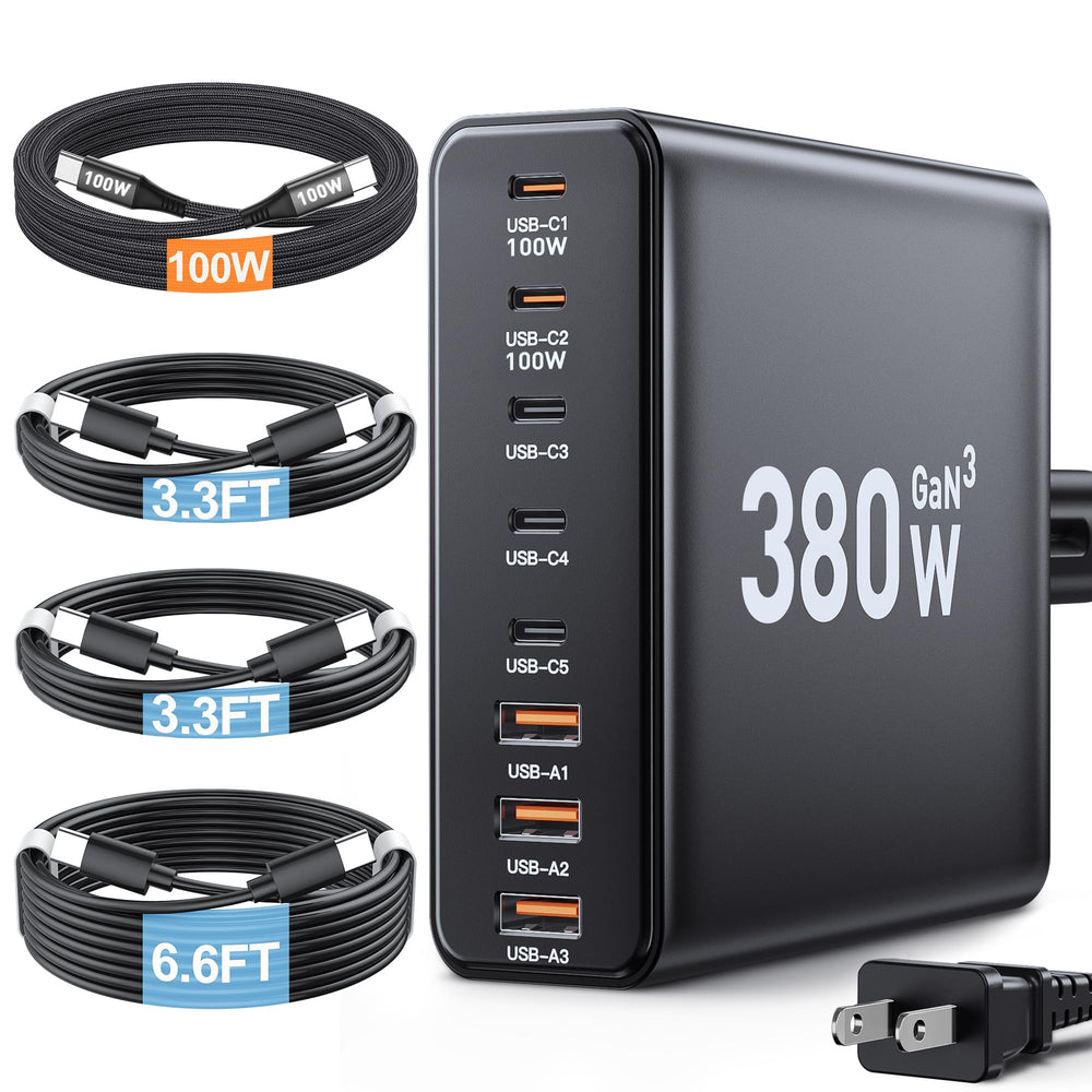 Ediliow 380W USB-C charger block front view for multitask charging.