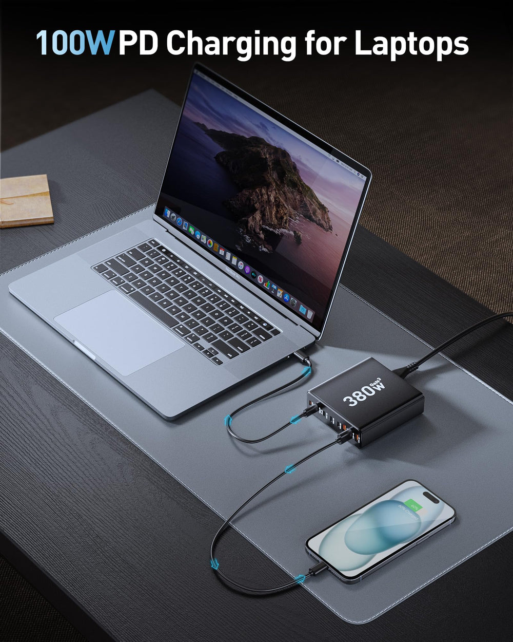 Ediliow dual 100W USB-C ports power laptops quickly.
