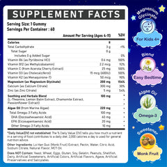 Edmmyliy Kids Magnesium Gummies bottle-back shows 200mg magnesium glycinate.
