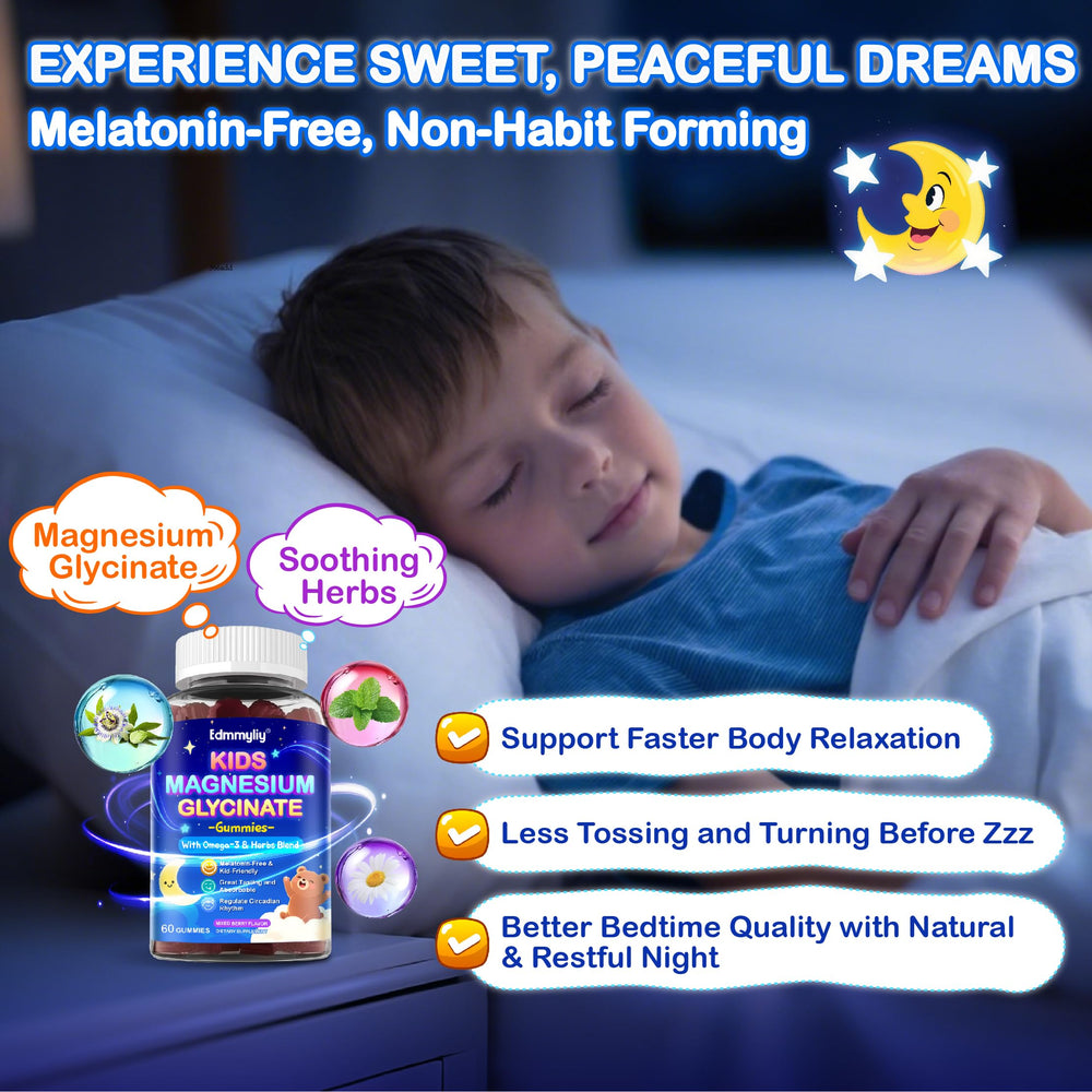 Edmmyliy Kids Magnesium Gummies packaging-foil shows sugar-free formula.