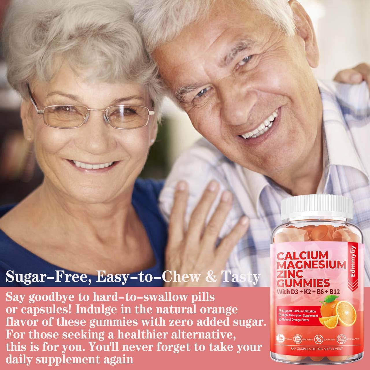 Edmmyliy vegan sugar-free ingredients showcase plant-based vitamins.