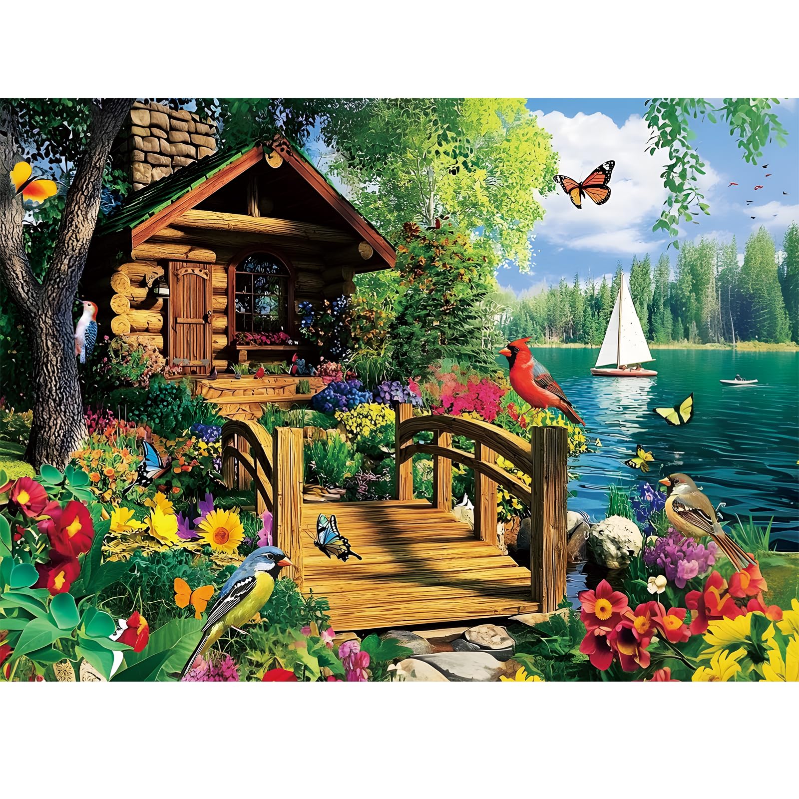 Edsjegn Lakeside Cabin Retreat puzzle—tranquil lakeside scene for family evenings.