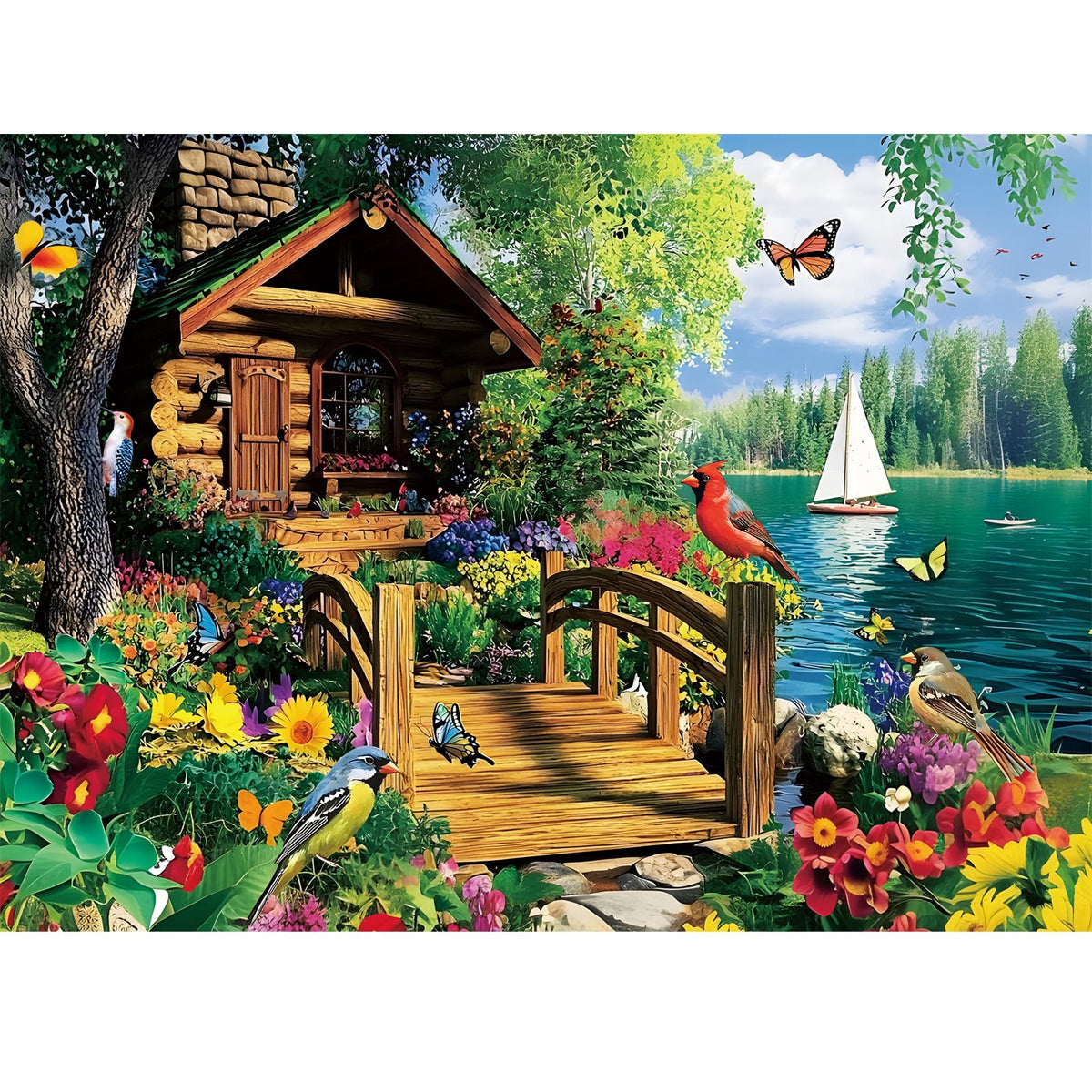 Edsjegn Lakeside Cabin Retreat puzzle—tranquil lakeside scene for family evenings.